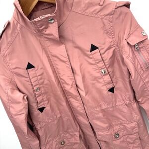 Miss London Black Label Utility Jacket Women's M Pink Cargo Zip Snap Field